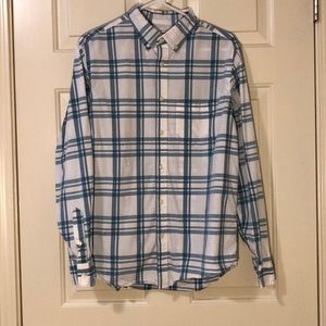 Men’s blue and white plaid button down